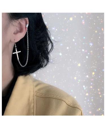 Vintage Cross Cartilage Chain Earrings Silver Long Chain Dangle Earrings Cross Ear Cuff Chain Earrings Helix to Lobe Chain Earrings Jewelry for Women and Girls