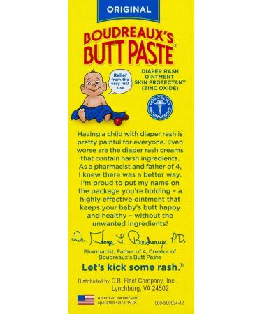 Boudreaux's Butt Paste Diaper Rash Ointment 2oz Tube - Original Formula | 1-Unit - Buy Online on GoSupps.com