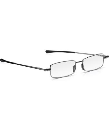 Buy Read Optics Flat Foldable Reading Glasses +1.0 - Compact Metal Design with Narrow Black Case Easy to Transport - Blue-Gray & Gunmetal Colors - Buy Online on GoSupps.com
