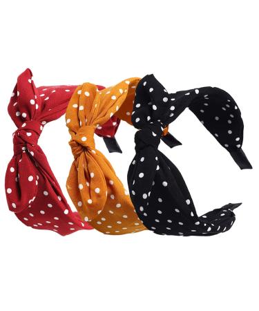 Womens Wide Polka Dots Headbands Headwraps Hair Band with Bow Pack of 3