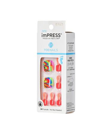 KISS imPRESS Sugarpop Square Press-On Pedicure Nail Kit | Glittery Multicolored Toenails + Prep Pad, Nail File, Cuticle Stick, 24 Nails - Buy Online on GoSupps.com