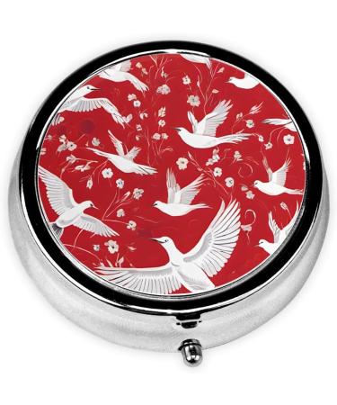 Two Cranes Chrysanthemums Mini Round Pill Box | 3 Compartment Portable Pill Organizer for Travel Home & Office - Buy Online on GoSupps.com