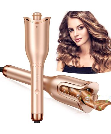 Automatic Hair Curler, Professional Anti-Tangle Automatic Curling Iron with 1" Curling Iron Large Slot & 4 Temperature & 3 Timer, Dual Voltage Rotating Curling Iron with Auto Shut-Off for Hair Styling Champagne