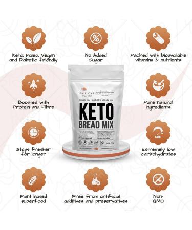 Keto Bread Mix 800g by Dhillons Flour Mill | Makes 4 bread loaves 8 pizzas and 20 tortilla wraps | Low Carb | Suitable for Keto Paleo Vegan friendly Diets | All round Baking Flour 800 grams - Buy Online on GoSupps.com