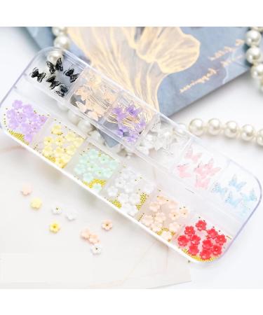 3D Flowers & Butterfly Nail Charms with Golden Caviar Beads - Nail Art Studs & Diamonds for Women DIY Nails - Buy Online on GoSupps.com