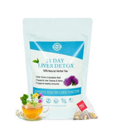 Laicuherb Milk Thistle Liver Detox Tea for Digestion and Immunity, Natural 21 Day Liver Cleanse Herbal Tea for Liver Cleansing & Stomach Care, Caffeine Free, 21 Teabags