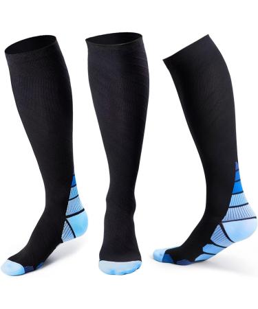 Compression Socks for Women & Men - Black with Blue - L-XL - For Running, Flight, Sports, Travel - Unisex Fitness Gear for Jogging, Hiking, Cycling, Mountain Climbing - Helps with Shin Splints - Buy Online on GoSupps.com