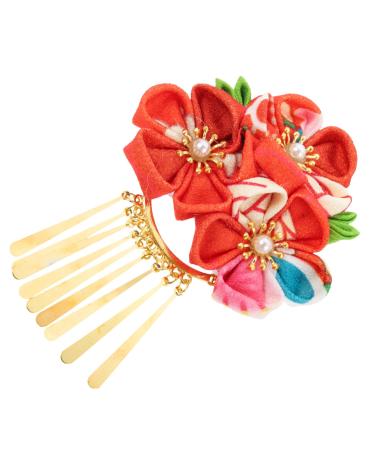 Beaupretty chinese new year hair accessories red hair flower hair clips for women hanfu hair accessories Japanese fan shape barrette hair slides decor bride Cherry blossoms Hairpin M Red