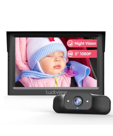 LUCKVIEW BM1 Baby Car Camera 5'' 1080P Mirror Monitor with IR Night Vision 3X Zoom in Closer Full Crystal Clear View for Back Seat Rear Facing 5 Mins Easy Installation