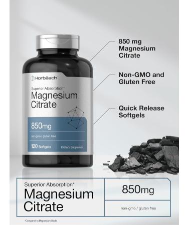 Horb ach Magnesium Citrate | 850mg | 120 Softgels | Superior Absorption | Non-GMO and Gluten Free Formula - Buy Online on GoSupps.com