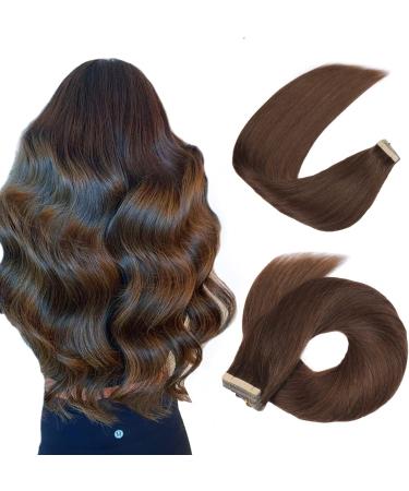 Hotlulana tape extensions real hair dark brown extensions real hair 18 inch/45cm 40g remy 100% natural tape in extensions real hair human hair 20Pcs invisible real hair extensions tape #2.#2 dark brown 45cm-18 inch (20 pack)