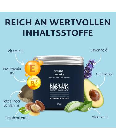 Soul and Sanity Sea Mud Face Mask with Aloe Vera & Vitamin E - Deep Cleansing & Nourishing Beauty Mask - 250g - International Shipping - Buy Online on GoSupps.com