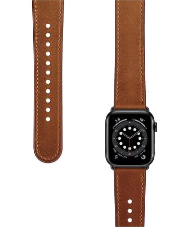 OUHENG Genuine Leather Band for Apple Watch SE Series 8-1, Retro Brown/Black 49mm-42mm - Buy Online on GoSupps.com