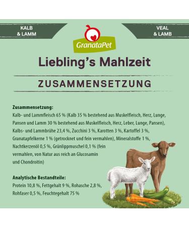 Granatapet Liebling's Calf & Lamb Wet Dog Food - Grain-Free No Sugar Additives 6 x 800g Pack - Buy Online on GoSupps.com