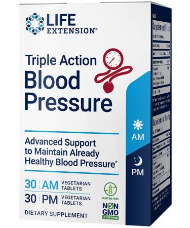 Life Extension Triple Action Blood Pressure AM/PM 2 Pack 30 Vegetarian Tablets Each