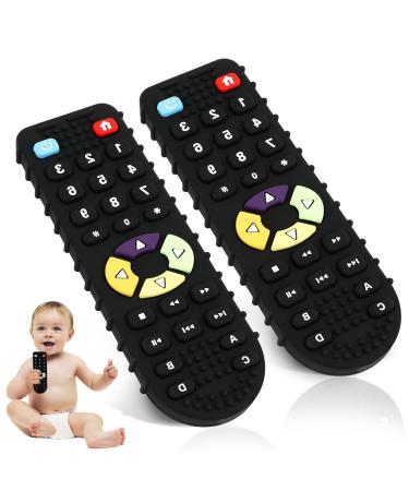Rubessia baby biting toys BPA-free baby remote control bite ring silicone toothing aid with pressurable buttons baby teeth toys bite ring dental aid nursing accessories for 0-24+ months