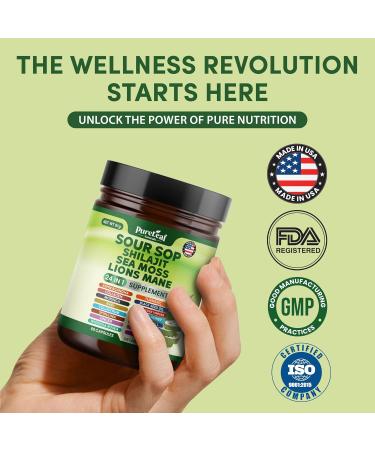 PureLeaf Naturals - Soursop Shilajit Sea Moss and Lions Mane - 24-in-1 Supplement with Ashwagandha Black Seed Oil Rhodiola Rosea Ginger Collagen Turmeric - Made in USA - 60 Capsules - Buy Online on GoSupps.com