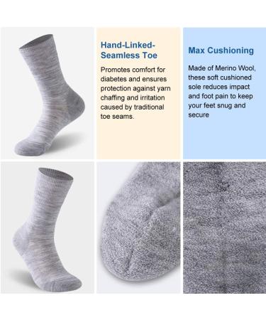 Facool Merino Wool Diabetic Socks - 3 Pairs, Light Grey, Large - Buy Online on GoSupps.com