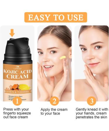 Kojic Acid Face Cream with Turmeric - Moisturiser Face Women - Kojic Acid Face Moisturiser Skin Lightening Cream with Vitamin C - Dark Spot Remover for Face Reduce Dullness Radiance Elasticity - Buy Online on GoSupps.com