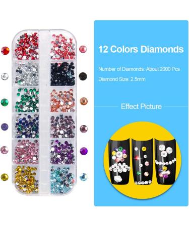 3 Boxes Nail Art Rhinestones & Gems Set - Clear Crystals Mix Sizes, 2 Picker Tools, Wooden Sticks, Tweezer - Buy Online on GoSupps.com