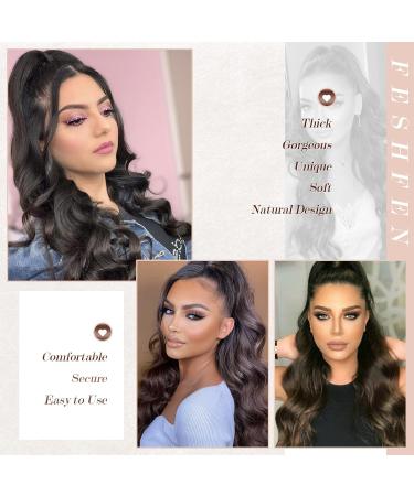 Feshfen 60cm Ponytail Hair Extension - Synthetic Wavy Curly Hair for Women in Dark Brown & Blonde - Buy Online on GoSupps.com