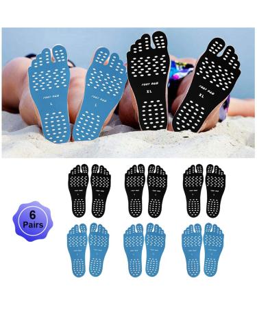 WLBON Beach Foot Pads Barefoot Adhesive Invisible Shoes Stick on Foot Pad Stickers Stick on Soles Anti-Slip Waterproof Silicone Unisex Footing Pad for Surfing Yoga Swimming 6 Pack 6 Pack: Black + Blue(length: 9.6 7-9.5...