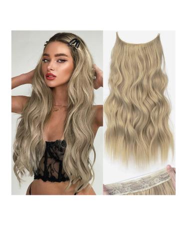 Hair Extensions Synthetic 4 Clip Invisible Wire Hair Extensions 22Inch Long Wavy Ash Brown mix Platinum Blonde One Piece False Hairpiece Hair Extension Hair Pieces 22inches 55cm