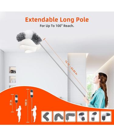 7PCS Microfiber Duster with Bendable Head and Extension Pole - Ideal for Cleaning Cobwebs, Ceiling Fans, Blinds, and Furniture - Reusable and Long Feather Duster - House Cleaning Kit - Buy Online on GoSupps.com