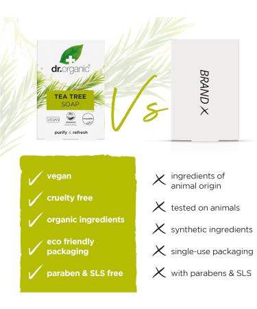 Dr Organic Tea Tree Soap Bar Natural Vegetarian Cruelty Free Paraben & SLS Free Recyclable Packaging 100g (Pack of 2) - Buy Online on GoSupps.com