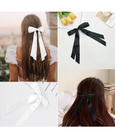2 PCS Bow Hair Clips Hair Bows for Women Girls - Big Bowknot Hairpin French Hair Clips with Silky Satin Ribbon Solid Color Hair Barrettes (Black+White) - Buy Online on GoSupps.com