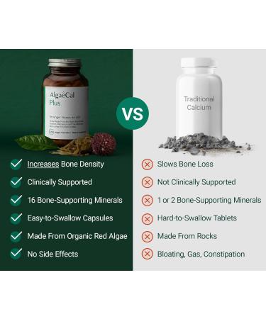 ALGAECAL Organic Red Algae Calcium Supplement for Bone Density & Strength Vitamin K2 MK7 Vitamin D3 Magnesium & Trace Minerals 120 Veggie Caps + Free Magnesium Relax (60 Caps) - Buy Online on GoSupps.com