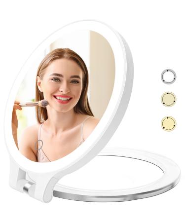 Wamoon Magnifying Makeup Mirror with Light  10X 1X Double Sided Handheld Travel Mirror with 3 Colors  Portable Rechargeable Vanity Mirror with Adjustable Rotation  Personal Mirror for Bathroom