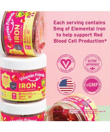 Vitamin Friends Strawberry Jam Iron Gummies - Vegan (60 Day Supply) | Ferrous Fumarate B-Complex Vitamin C Zinc Biotin | Iron Kids Supplement - Buy Online on GoSupps.com