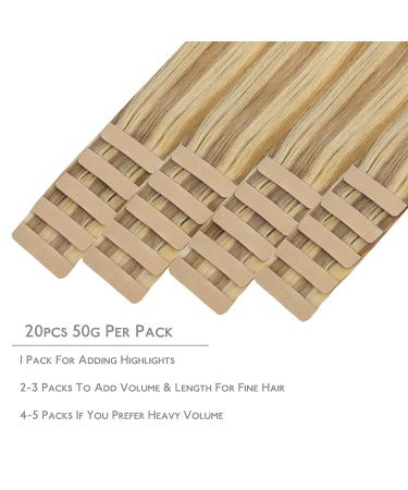 WENNALIFE Tape in Hair Extensions Human Hair 20pcs 50g 20 inch Light Blonde Highlighted Golden Blonde Remy Hair Extensions - Buy Online on GoSupps.com