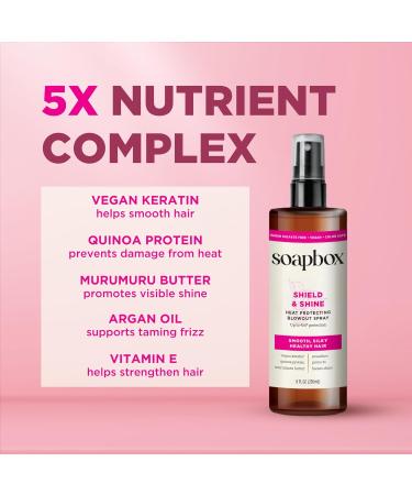 Soapbox Heat Protectant Spray - 8oz 3-in-1 Heat Protection Shine Boosting & Anti-Frizz - Vegan Silicone & Sulfate Free Color Safe Hair Care - Buy Online on GoSupps.com