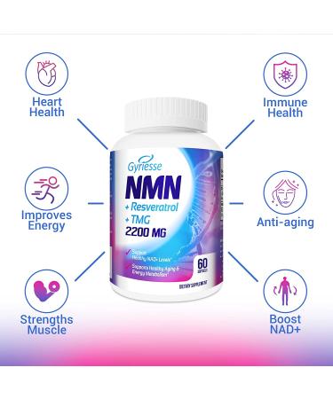 Liposomal 2200mg High Dose Softgel with NMN 500mg, Trans-Resveratrol 1200mg, TMG 500mg - 3-in-1 Antioxidant for Anti-Aging, Cell Repair - 120 Softgels (2 Pack) - Buy Online on GoSupps.com