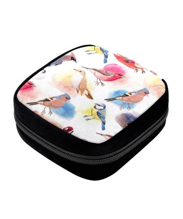 GIAPB Period Bag Sanitary Napkin Storage Bag Pad Holder for Period Makeup Pouch Bird Ink Illustration Color4490