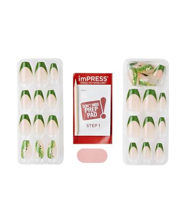 KISS imPRESS No Glue Mani Press-On Nails - Ballerina Coffin Shape Neutral/Green Medium Size 30 Nails + Accessories - Shop Internationally - Buy Online on GoSupps.com