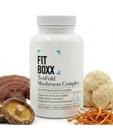 Fit Boxx TenFold Mushroom Complex 10 Functional Mushrooms with Lion s Mane, Reishi & Cordyceps Daily Immune Support, Brain Focus, Natural Energy & Stress Balance 60 Capsules (30 Day Supply)