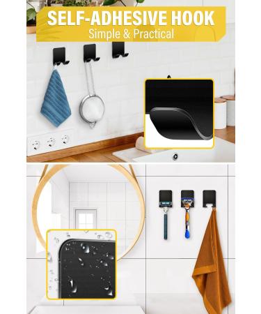 Caianwin 2PC Razor Bracket Hooks - Self-Adhesive Black Stainless Steel Shower & Towel Holder | No Drilling Bathroom & Kitchen Solution - Buy Online on GoSupps.com