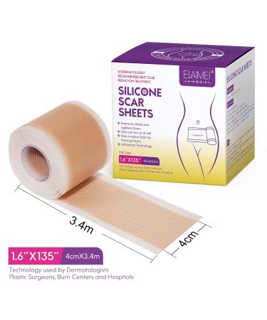 Medical Silicone Scar Tape Roll - 1.6 x 135 inch - Professional Nursing Stickers for C-Section, Keloid, Burn, Surgical Scars - Hypoallergenic Scar Away Sheets - Buy Online on GoSupps.com