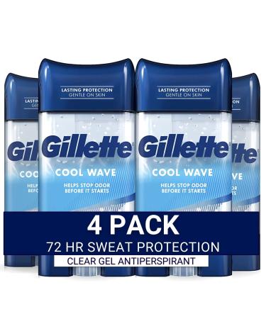 Gillette Clear Gel Mens Antiperspirant and Deodorant, 72-Hour Sweat Protection, Cool Wave, #1 Clear Gel Brand for Men, 3.8 oz (Pack of 4) Cool Wave(Pack of 4)