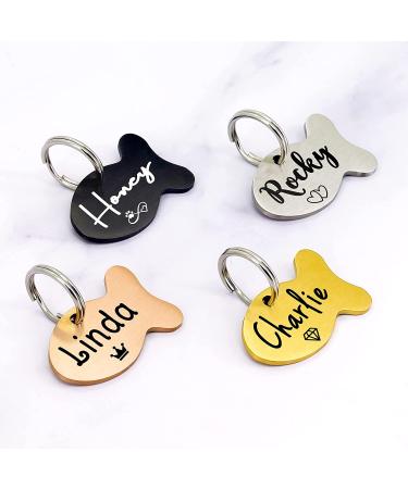 Personalized Ultra Joys Black Fish Cat Tag - Stainless Steel ID Collar Name Tag for Cats - Buy Online on GoSupps.com