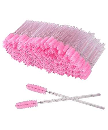 XPP Disposable Eyelash Brushes 100PCS Eye Brow Spoolie Castor Oil Brush Mascara Wands Cosmetic Makeup Tools(Crystal Pink)
