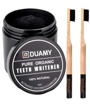 Duamy - activated carbon powder teeth tooth whitening - natural coconut activated carbon powder tooth whitening for white teeth whitening + 2 toothbrushes with tooth -up -to -open activated carbon bristles (60g)