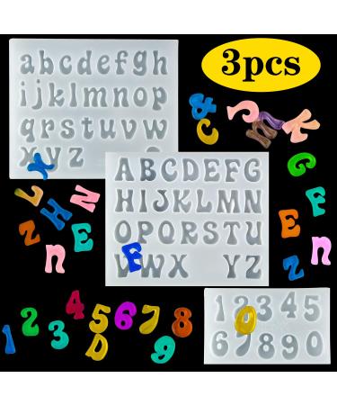 Palksky 3Pcs Mini Letter Resin Molds - Small Silicone Number Alphabet Epoxy Casting Mold for DIY Keychain Pendant Earring Jewelry, Gummy Candy Chololate Cake Decoration