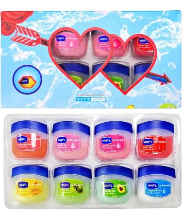 Sea & Moon Lip balm Set | Lip Balm Variety 8 Pack | 8 Flavours Original Honey Avocado Rose Sakura Honey-Peach Lemon & Strawberry 7g Each | Lip Balm Gift Set