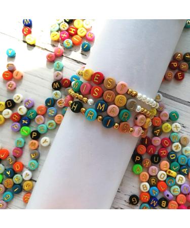 Amaney 1000pcs 4x7mm Round Colorful Acrylic Letter Beads with Gold Alphabet for Jewelry Making - Buy Online on GoSupps.com