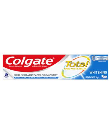 Colgate Total Teeth Whitening Toothpaste 10 Benefits No Trade-Offs Sensitivity and Whitening 4.8 oz Tube