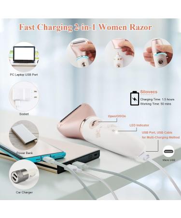 Electric Razor for Women Painless 2 in 1 Wet & Dry Lady Shaver for Women Portable Waterproof Bikini Trimmer Body Hair Removal for Legs Underarms Armpit Face - Buy Online on GoSupps.com